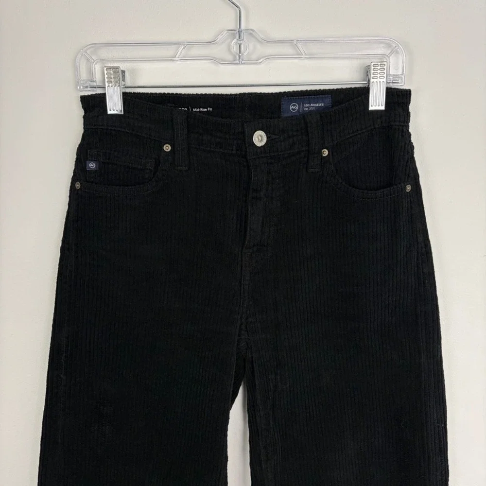 AG Cherise Crop Wide Leg Corduroy Jeans Super Black Mid Rise Plush Size 24